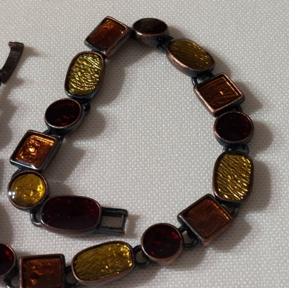 Vintage Signed LC Antiqued Finished Foil Infused Multicolor Linked Bracelet - Picture 5 of 6